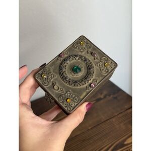 Antique E‎ & J B Empire Art Gold Jeweled Vanity Box Ornate Brass Broken